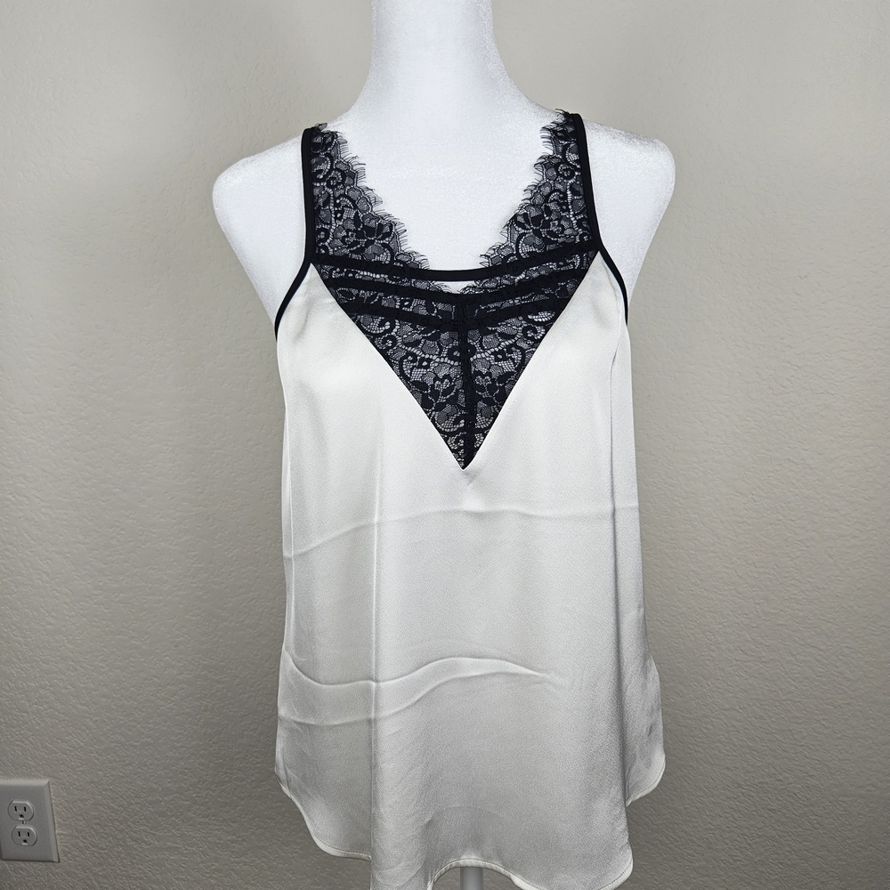 Express Black Lace Trim White Camisole